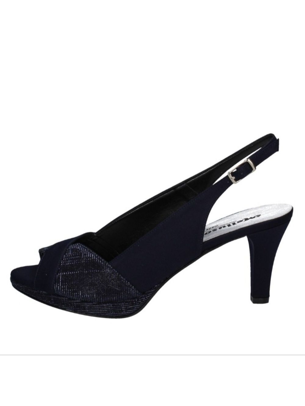 Whimigoth Slingback Open-Toe Kitten Heels Metallic Black Satin Ankle Buckle EU38